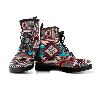 Brown Boho Aztec Womens Boots, Fashion Combat Boots, Vegan Leather Boots, Custom Shoes, Custom Boots, Cool Shoes
