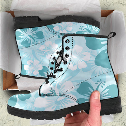 Light Green Teal Aloha Flowers Womens Boots