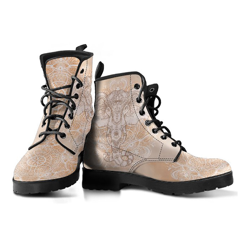 Beige Elephant Mandala Printed Boots