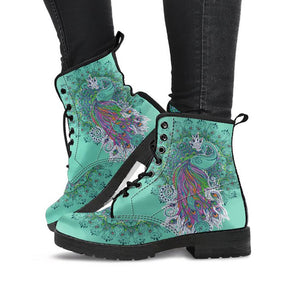 Teal Peacock Mandala Women's Printed Boots