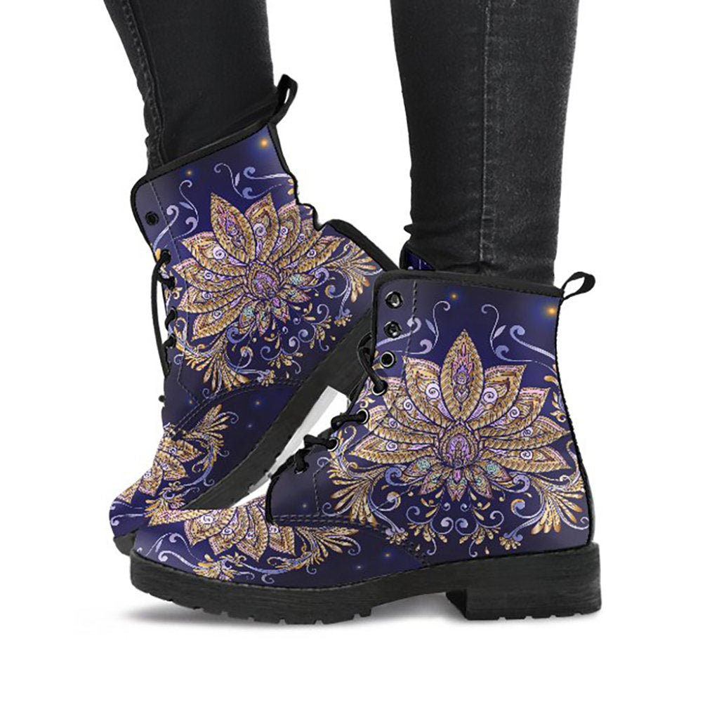 Elegant Lotus Womens Boots, Womans Combat boots, Boho Hippie Boots