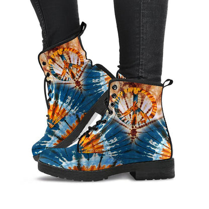 Blue & Orange Tie-Dye Peace Sign Women’s Boots