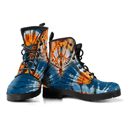 Blue & Orange Tie-Dye Peace Sign Women’s Boots