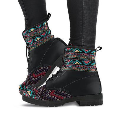 Dark Boho Aztec Womens Boots, Printed Custom Shoes, Women's Boots, Vegan Leather Combat Boots, Classic Boot, Lace Up Boot , Casual Boots Women