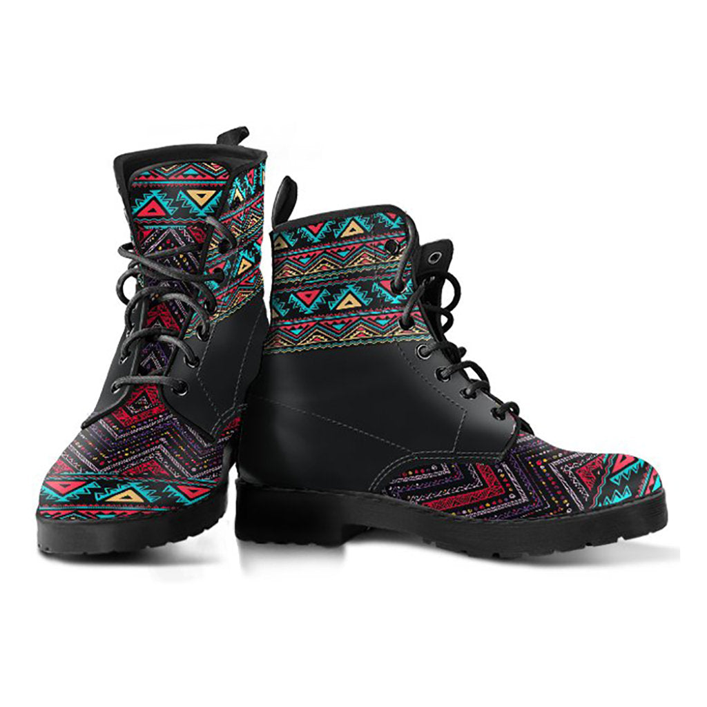 Dark Boho Aztec Womens Boots, Printed Custom Shoes, Women's Boots, Vegan Leather Combat Boots, Classic Boot, Lace Up Boot , Casual Boots Women
