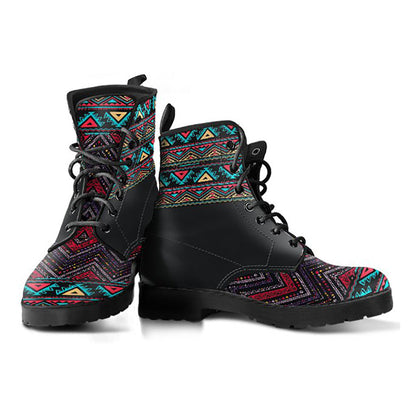 Dark Boho Aztec Womens Boots, Printed Custom Shoes, Women's Boots, Vegan Leather Combat Boots, Classic Boot, Lace Up Boot , Casual Boots Women