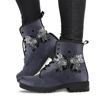 Dark grey butterfly printed boots, angled product view