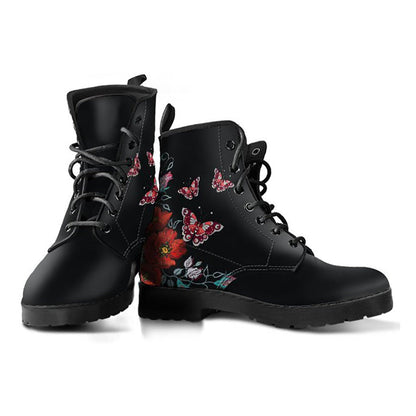Butterflies & Flowers Womens Boots, Fashion Combat Boots, Vegan Leather Boots, Custom Shoes, Custom Boots, Cool Shoes