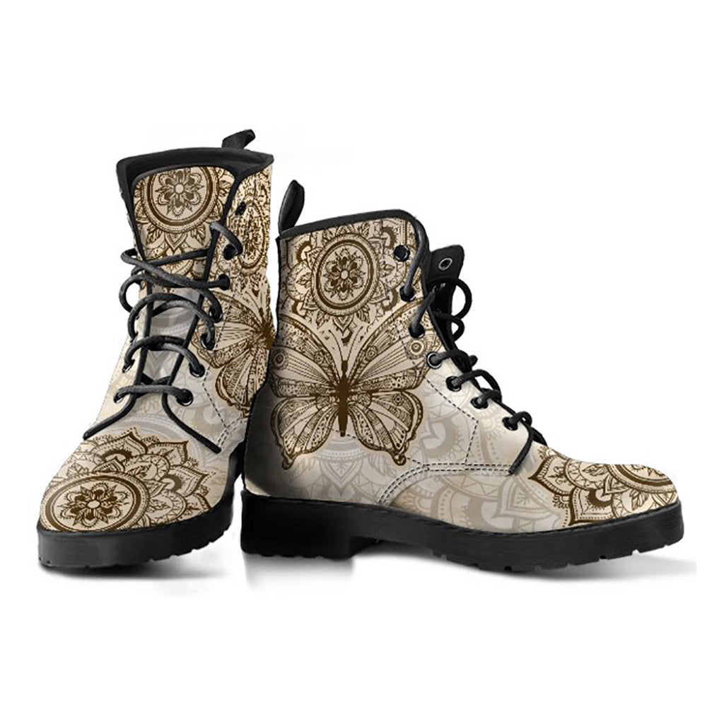 Beige Boho Butterfly Mandala Women's Boots