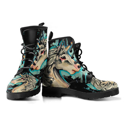 Beige Unicorn Print Women's Boots