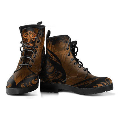 Brown Tree of Life Decor Brown, Fashion Combat Boots, Vegan Leather Boots, Custom Shoes, Custom Boots, Cool Shoes