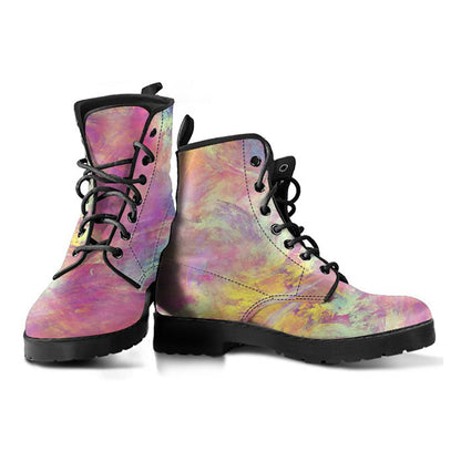 Colorful Pastel Abstract Womens Boots, Fashion Combat Boots, Vegan Leather Boots, Custom Shoes, Custom Boots, Cool Shoes