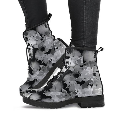 Grey Abstract Camouflage Womens Boots