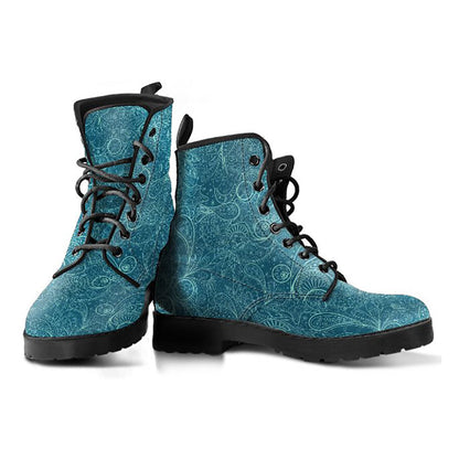 Blue Grey Decor Womens Boots, Fashion Combat Boots, Vegan Leather Boots, Custom Shoes, Custom Boots, Cool Shoes