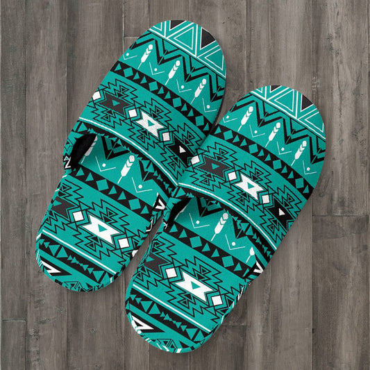 Teal green Boho Aztec Slippers