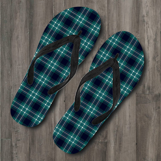 Green Plaid Flip Flops