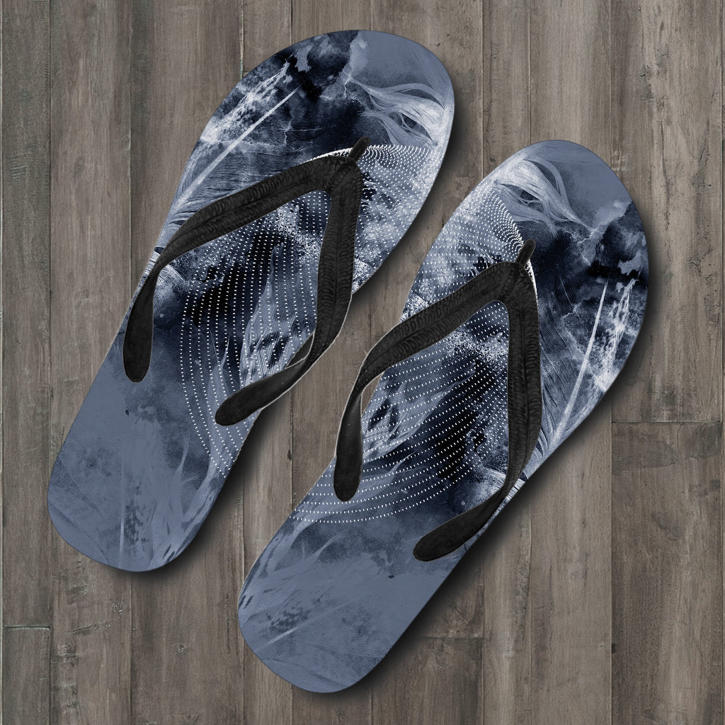 Grey Feathers Flip Flops
