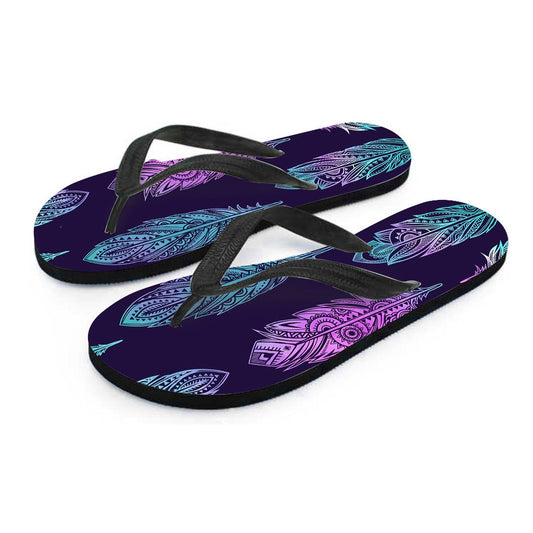 Neon Pink Feathers Flip Flops