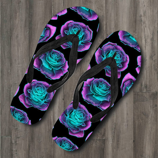 Neon Pink Roses Flip Flops