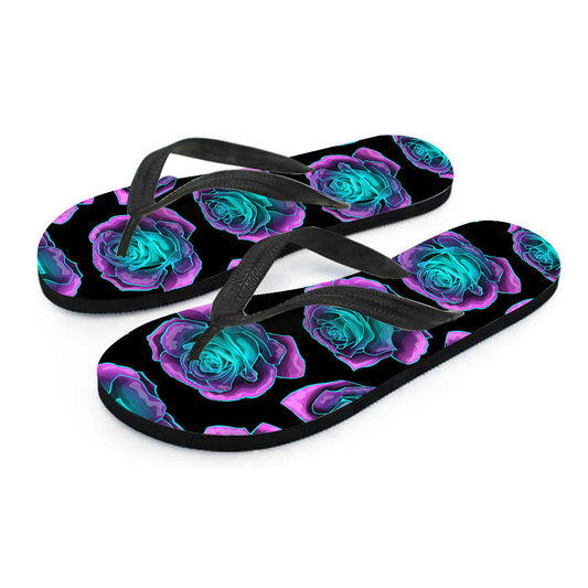 Neon Pink Roses Flip Flops