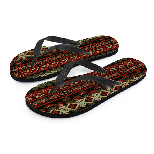 Red & Brown Boho Aztec Flip Flops