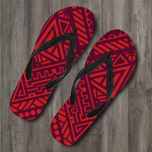 Red Tribal Polynesian Flip Flops