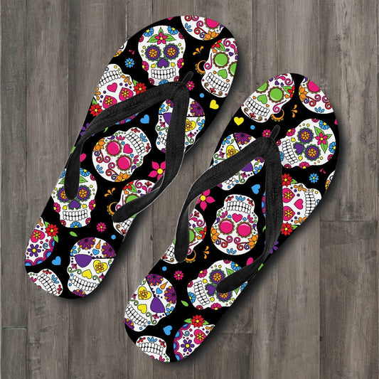 Colorful Sugar Skulls Flip Flops