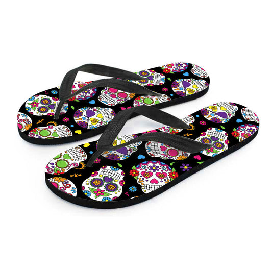 Colorful Sugar Skulls Flip Flops