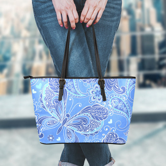 Purple Butterflies Decor Leather Tote Bag
