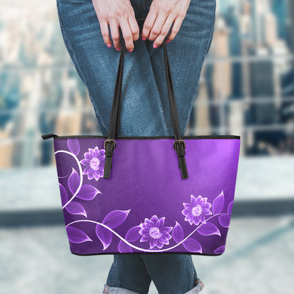 Purple Floral Leather Tote Bag