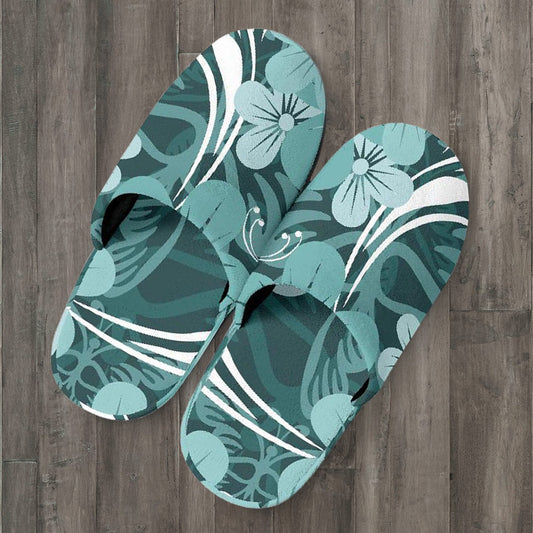 Teal Green Aloha Flowers Slippers