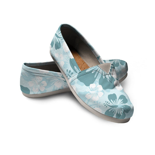 Teal Green Aloha Flowers Casual Shoes