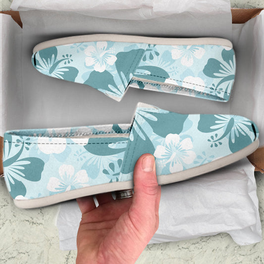 Teal Green Aloha Flowers Casual Shoes