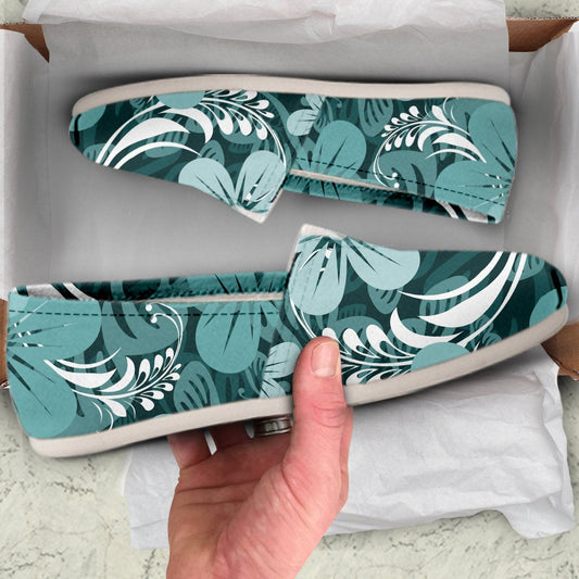 Teal Green Aloha Flowers Casual Shoes