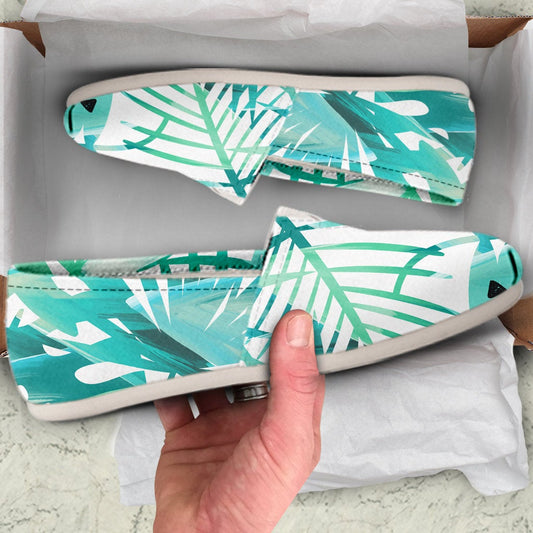 Teal Green Leaves Casual Shoes