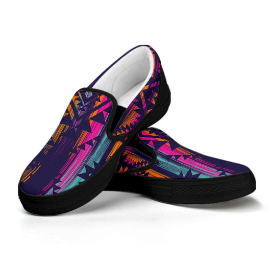 Colorful Boho Chic Bohemian Aztec Streaks Slip On Shoes