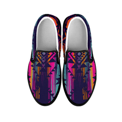 Colorful Boho Chic Bohemian Aztec Streaks Slip On Shoes