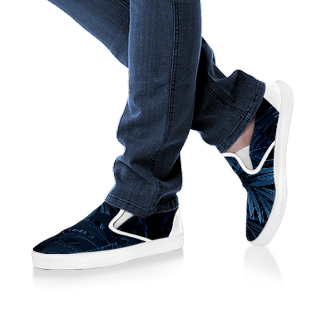 Dark Blue Leaves Slip On Shoes