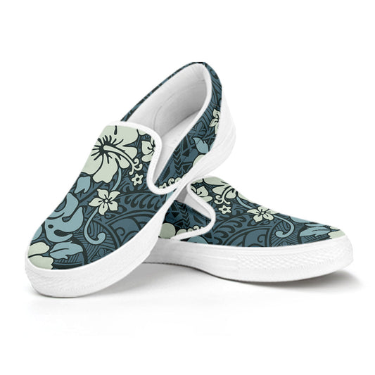 Green Floral Tribal Polynesian Slip On Shoes