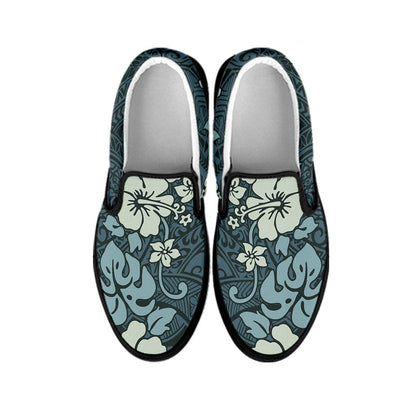 Green Floral Tribal Polynesian Slip On Shoes