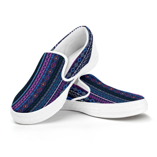 Purple Boho Chic Bohemian Stripes Slip On Shoes CL