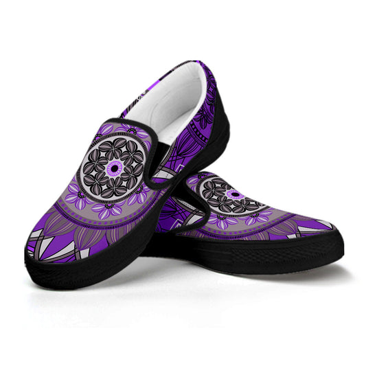 Purple Floral Mandalas Slip On Shoes