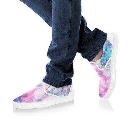 Blue & Pink Cotton Candy Tie Dye Print Slip On Shoes