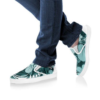 Teal Green Aloha Flowers Slip On Shoes