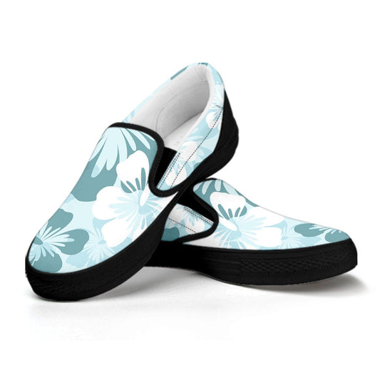 Teal Aloha Flowers Slip On Shoes