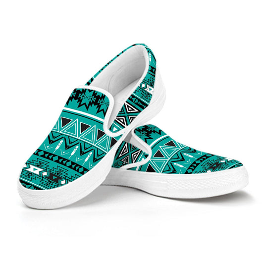 Teal Green Boho Chic Bohemian Aztec Slip On Shoes