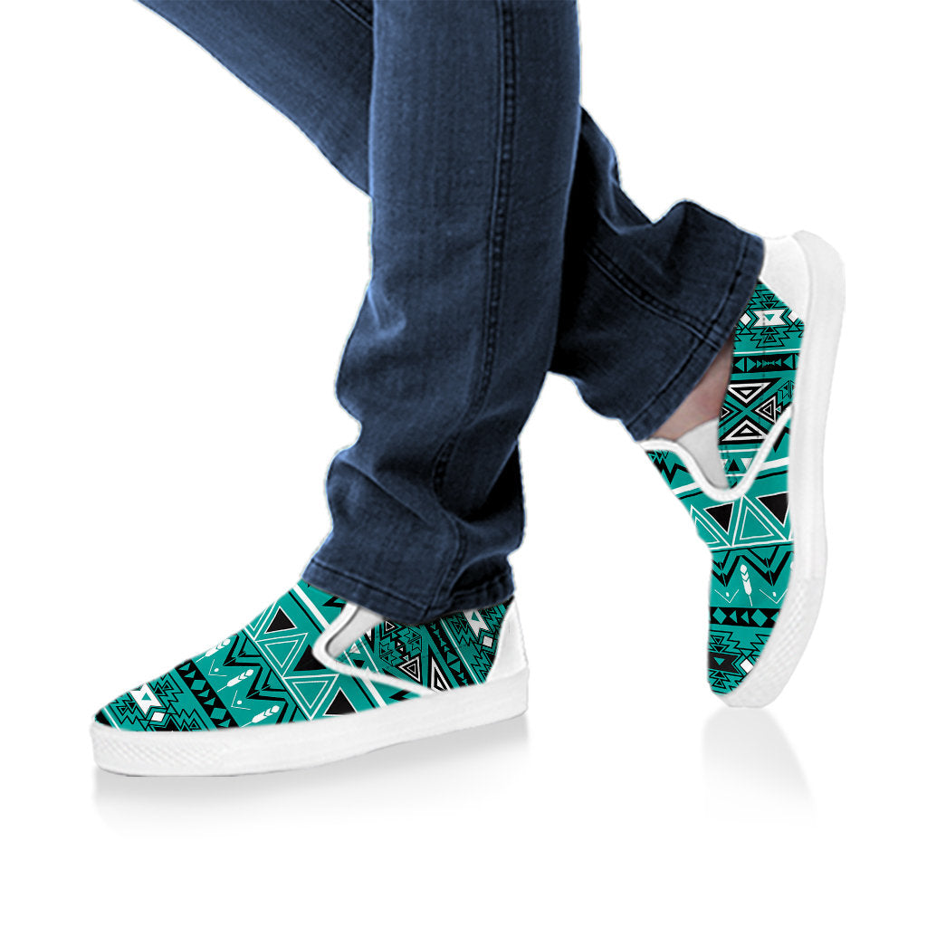 Teal Green Boho Chic Bohemian Aztec Slip On Shoes
