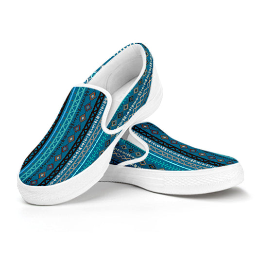 Teal Boho Chic Bohemian Stripes Slip On Shoes