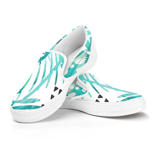 Teal Floral Leaves Slip On Shoes