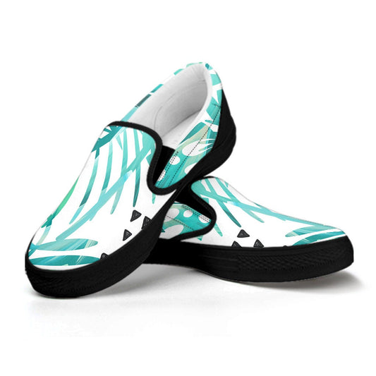 Teal Floral Leaves Slip On Shoes